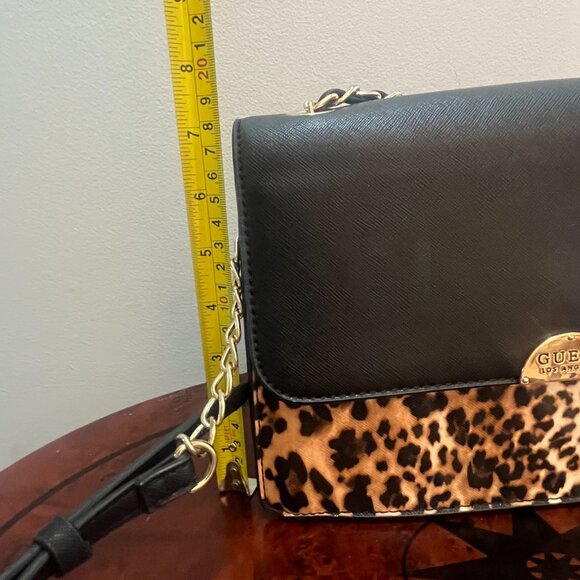 NWT-Guess L A-Iseline-Convertible Crossbody Bag-Leopard Print-Black-Chainlink - Picture 8 of 8